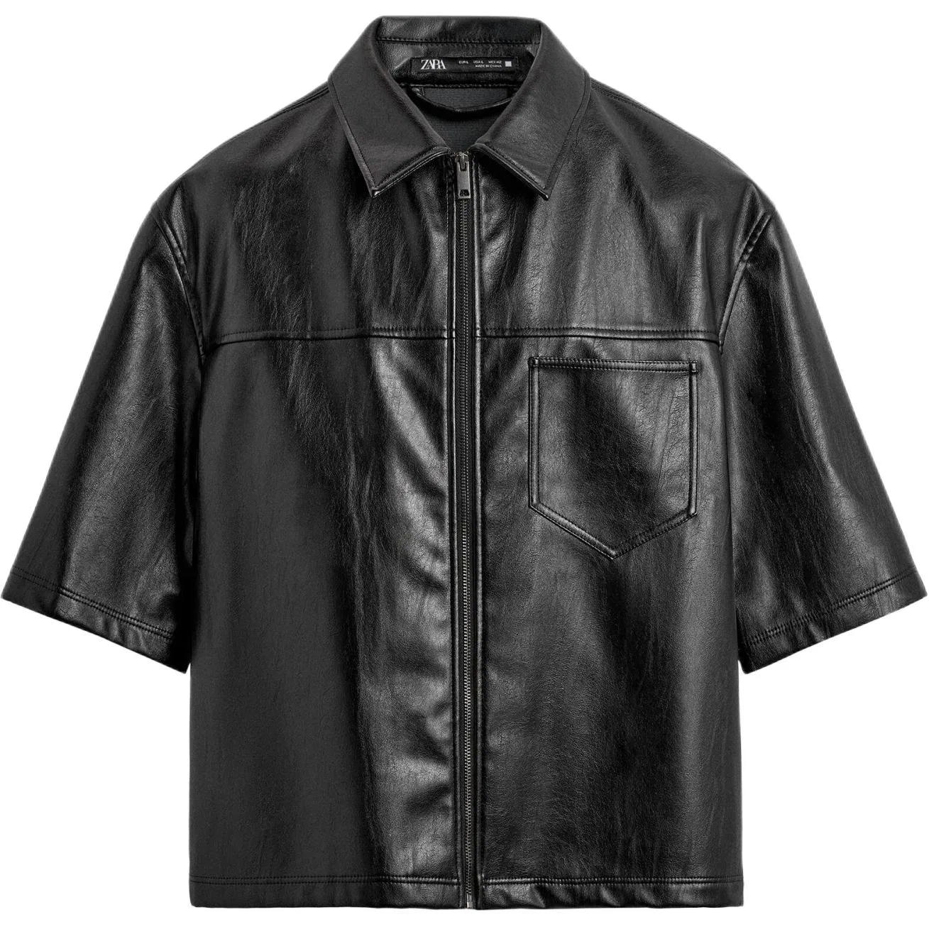 Мужская рубашка с лацканами Black Lapel Moderate, ZARA, Black