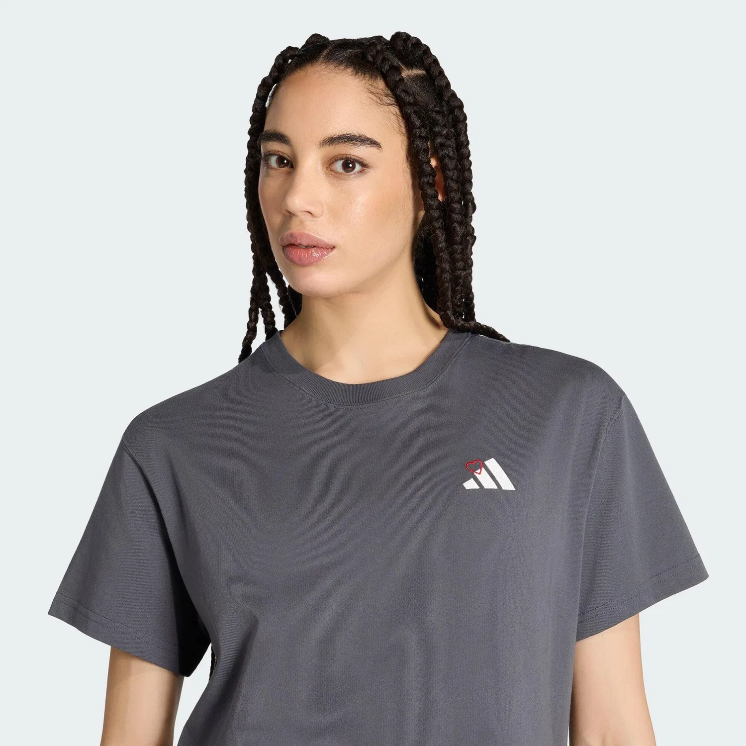 Мужская свободная футболка с принтом Embroidery Pack Grafik T-Shirt Adidas, Dunkelgrau — фото 4
