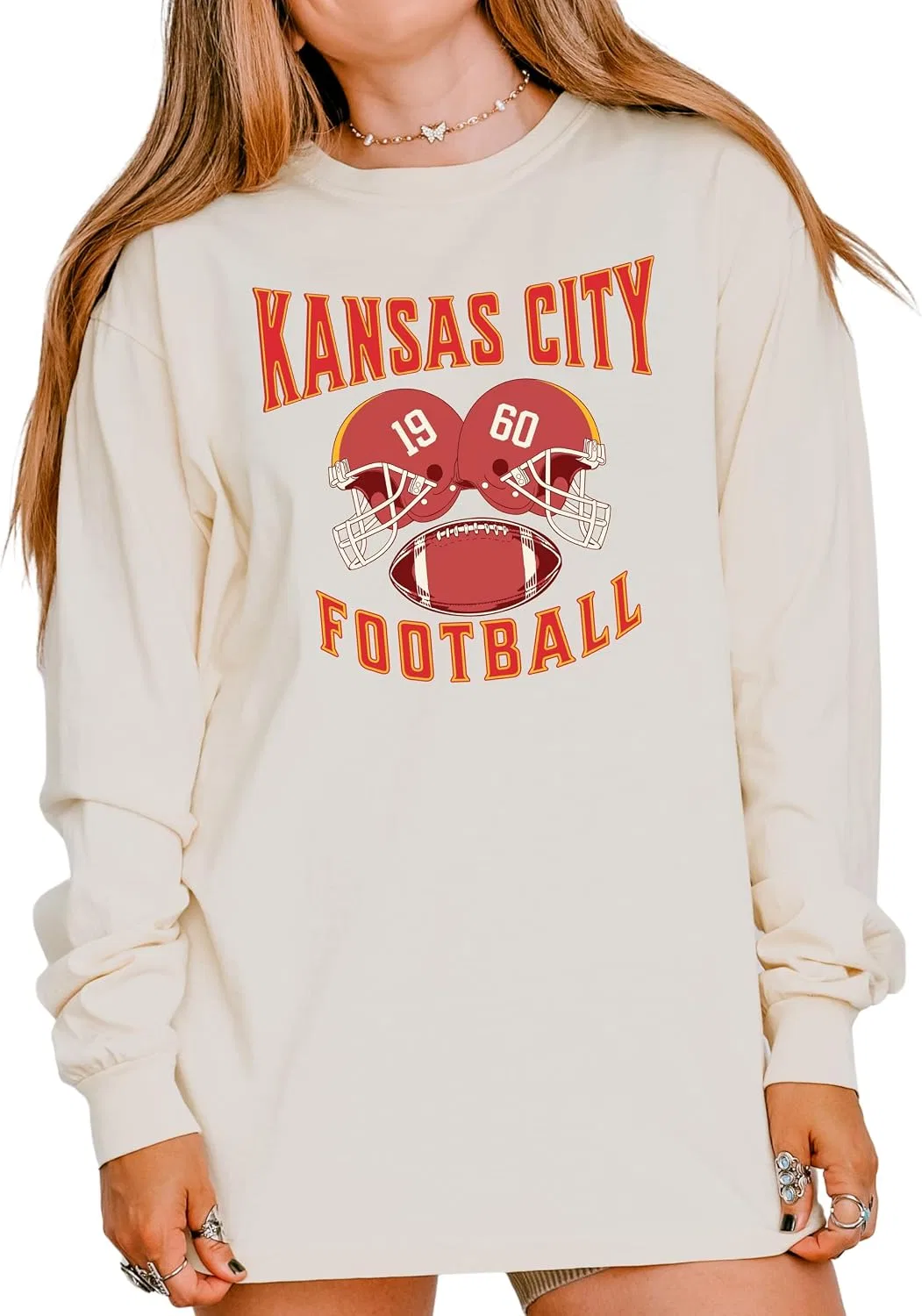 Мужская футболка с длинным рукавом Kansas Football Vintage GENERIC, Ivory