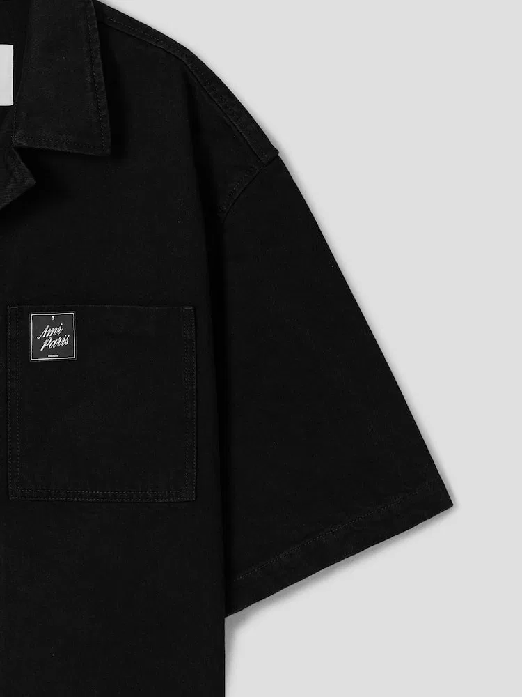 Рубашка с коротким рукавом и отложным воротником, Black Denim AMI PARIS, Black — фото 4