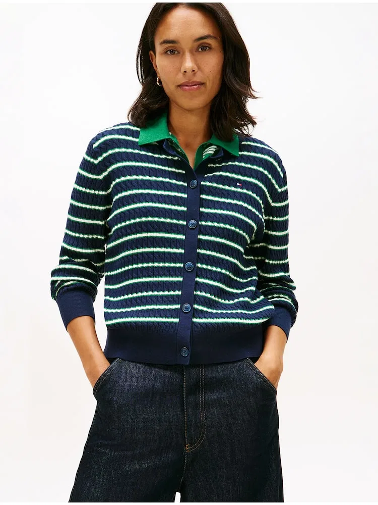 Кардиган мини кабель с контрастной окантовкой TOMMY HILFIGER, Navy