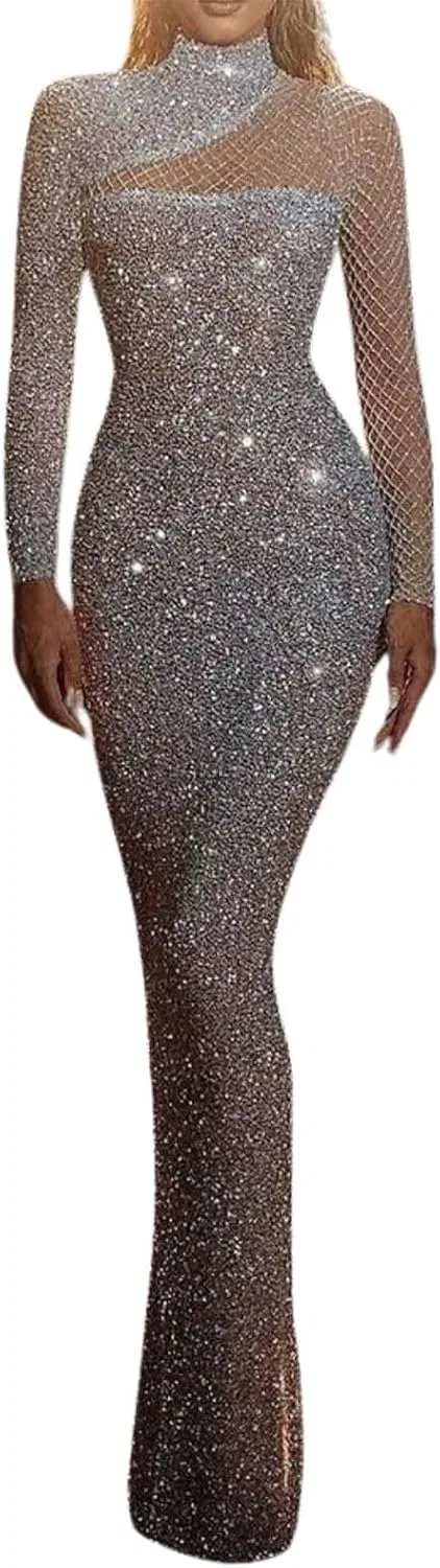 Женское вечернее платье с пайетками Glitter Formal Dress, White