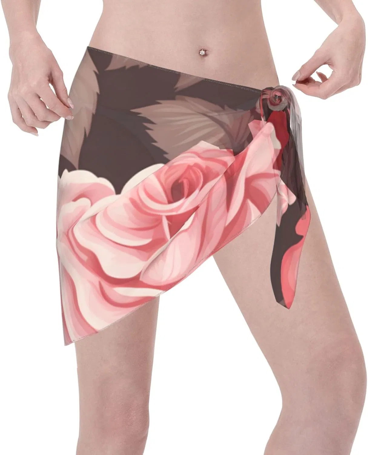Женская пляжная накидка с цветочным принтом, Pink Red Roses Floral — фото 3