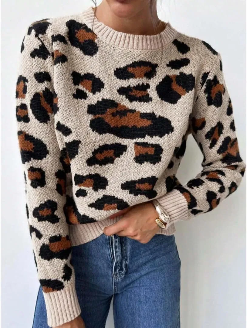Женский свитер с принтом Retro Leopard Print, Leopard — фото 3