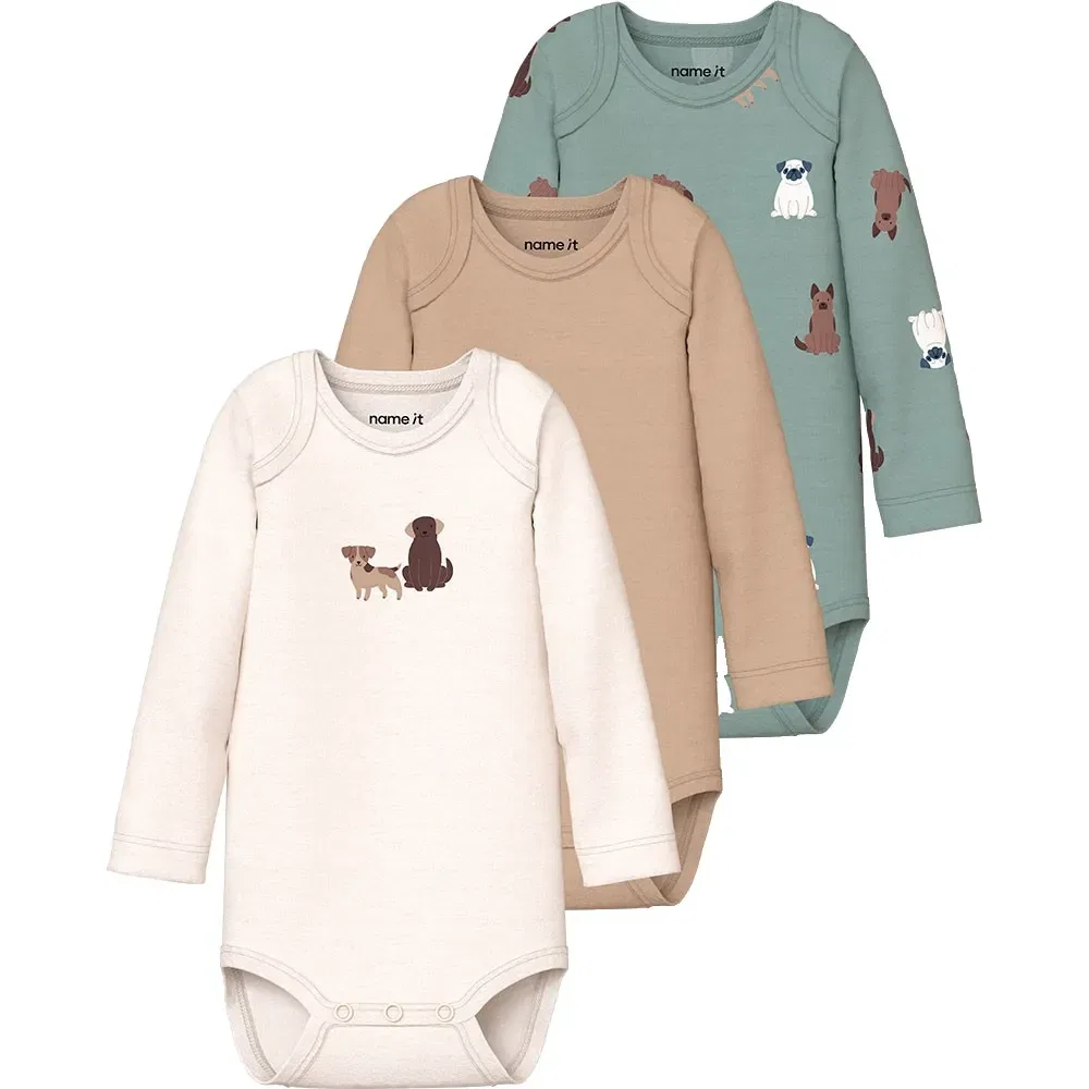 Детский боди-комбинезон с длинным рукавом с принтом Dog 3-Pack Name it, Multicolor