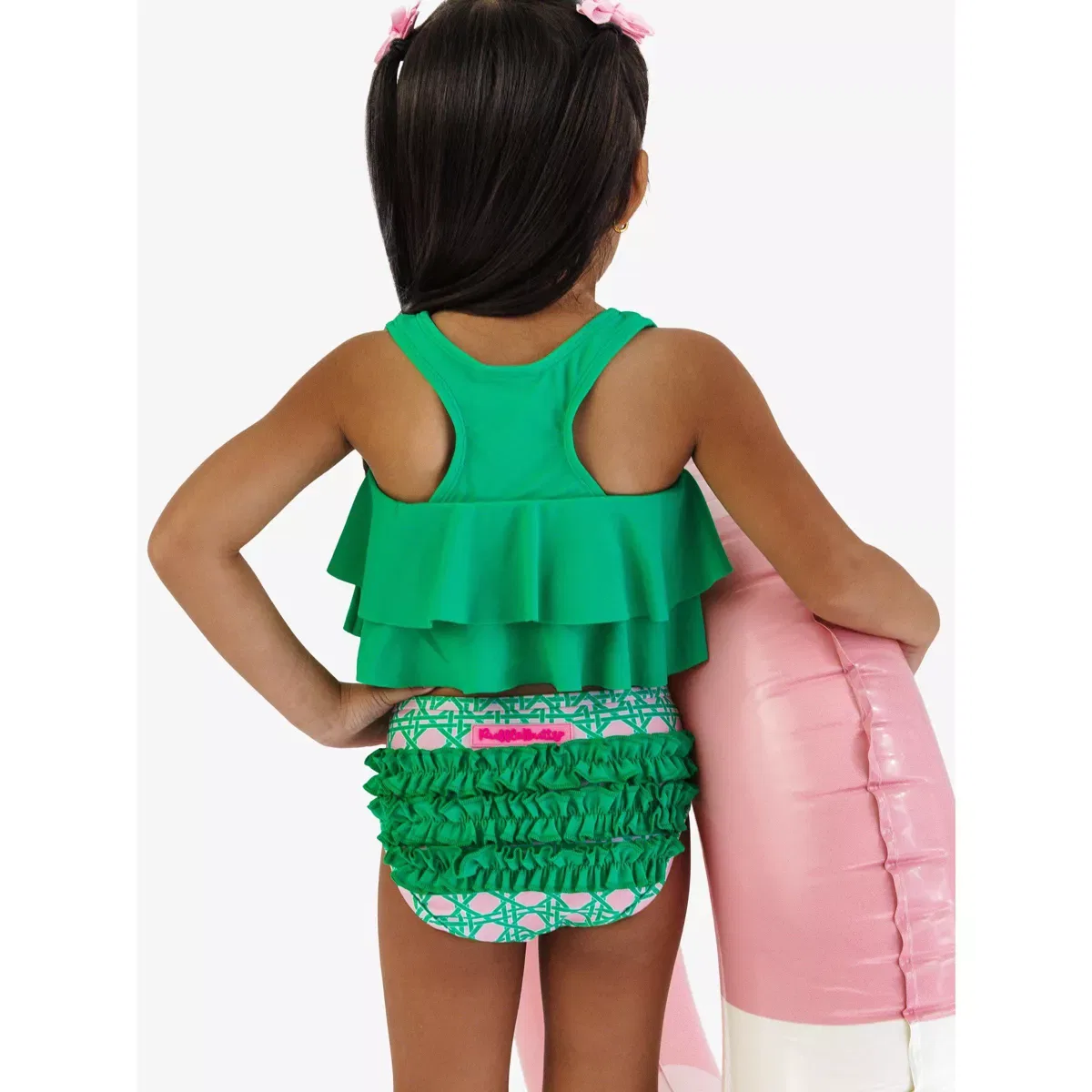 Детский комплект бикини для девочек с воланами RuffleButts, Pink Coastal Cane — фото 4