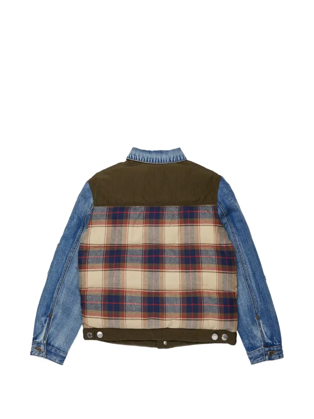 Клетчатая джинсовая куртка в технике пэчворк Dsquared2 Kids, синий — фото 2