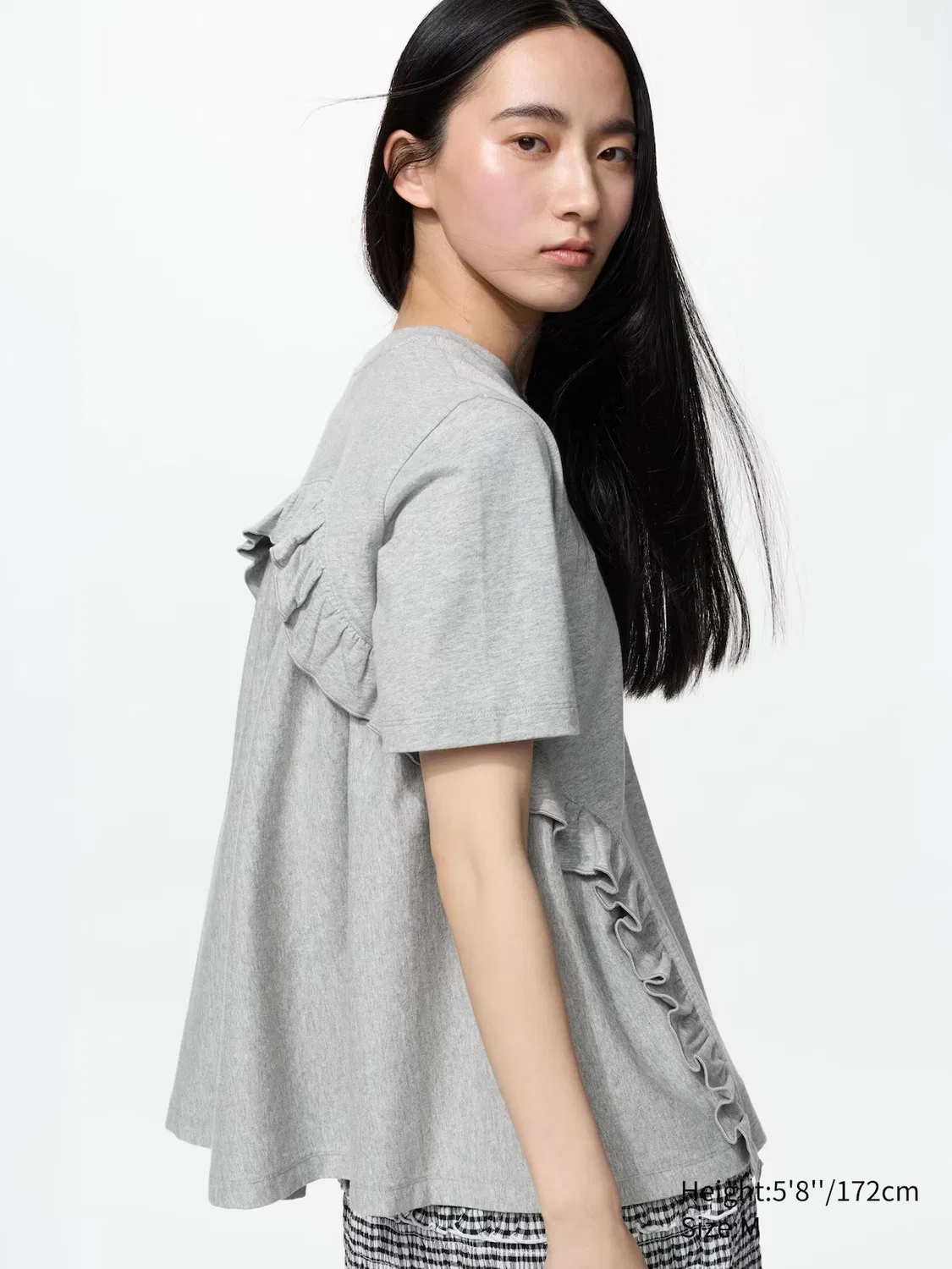 Футболка Uniqlo, с оборками, черный — фото 3