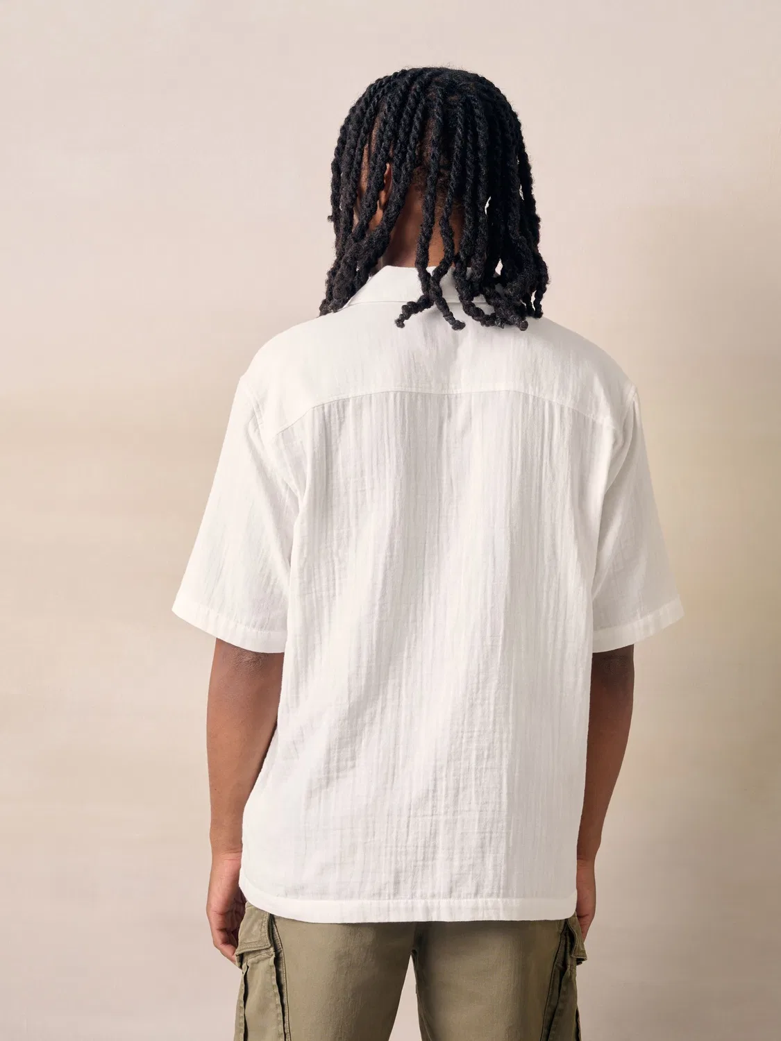 Рубашка с коротким рукавом, текстурированная, модель Revere Collar Next, Бело-оранжевый — фото 3