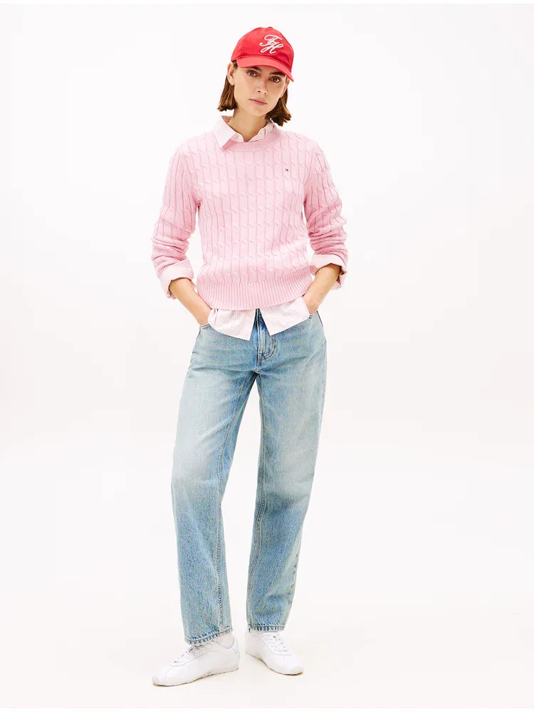 Свитер хлопковый Cable Crew Neck TOMMY HILFIGER, Pink — фото 2
