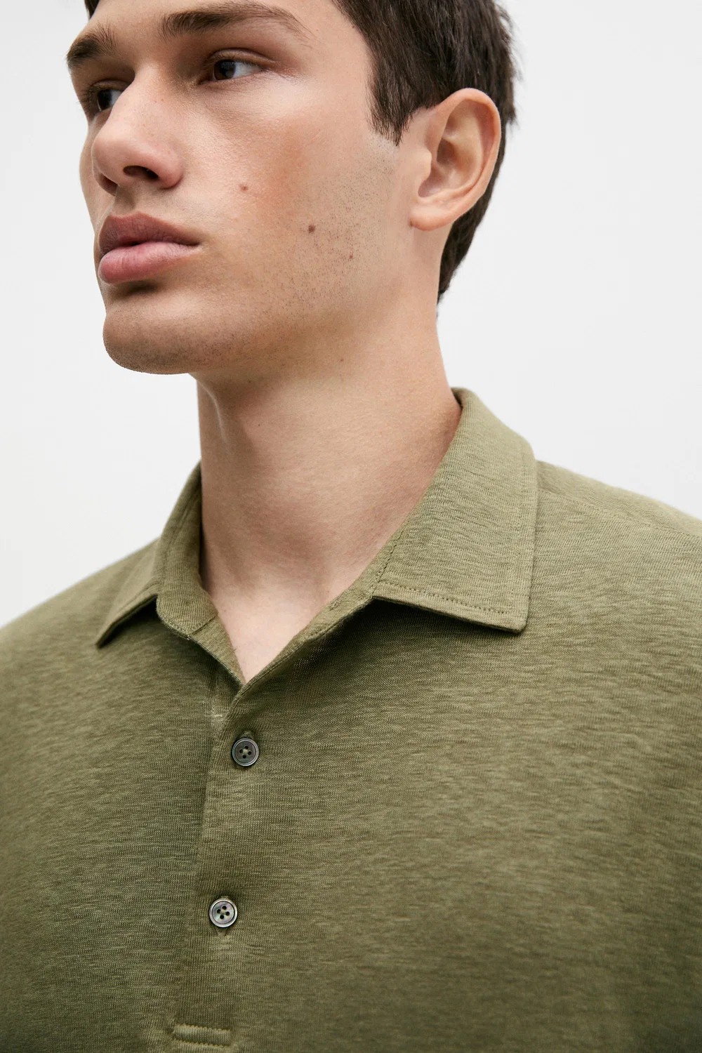 Поло с коротким рукавом, 100% лен Massimo Dutti, морской зеленый — фото 4