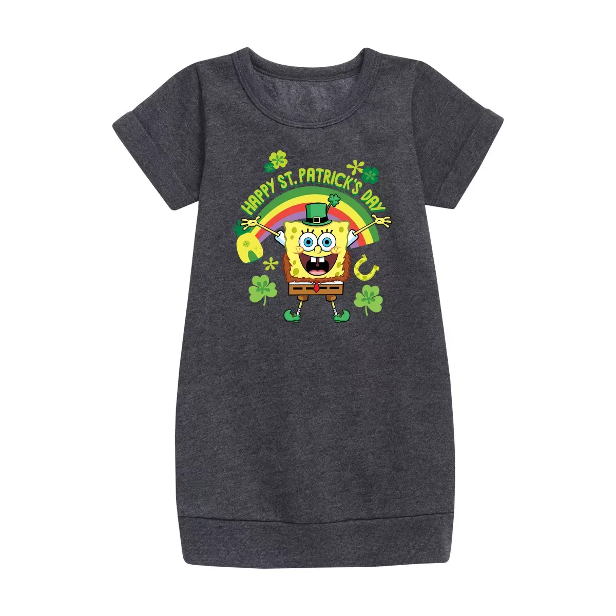Детское платье из флиса с коротким рукавом SpongeBob SquarePants, Heather Charcoal