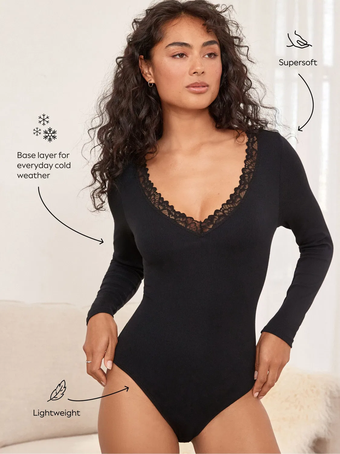 Термобелье Next Black Thermal Base Layer Lace Trim Bodysuit, черный — фото 4