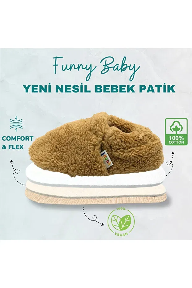 Детские пинетки из флиса с принтом Organic Funny Baby, Beige — фото 4