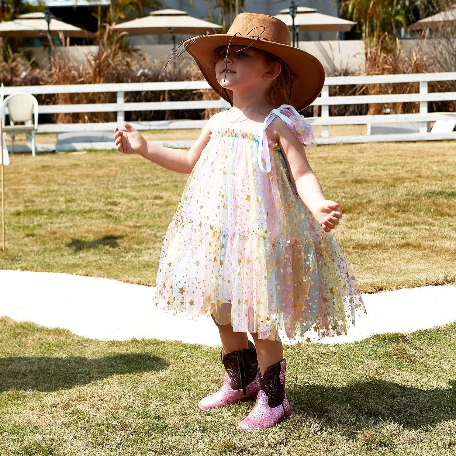 Детские сапоги для девочек с квадратным носком Cowgirl Boots IUV KIDS, Bright Pink Glitter — фото 4
