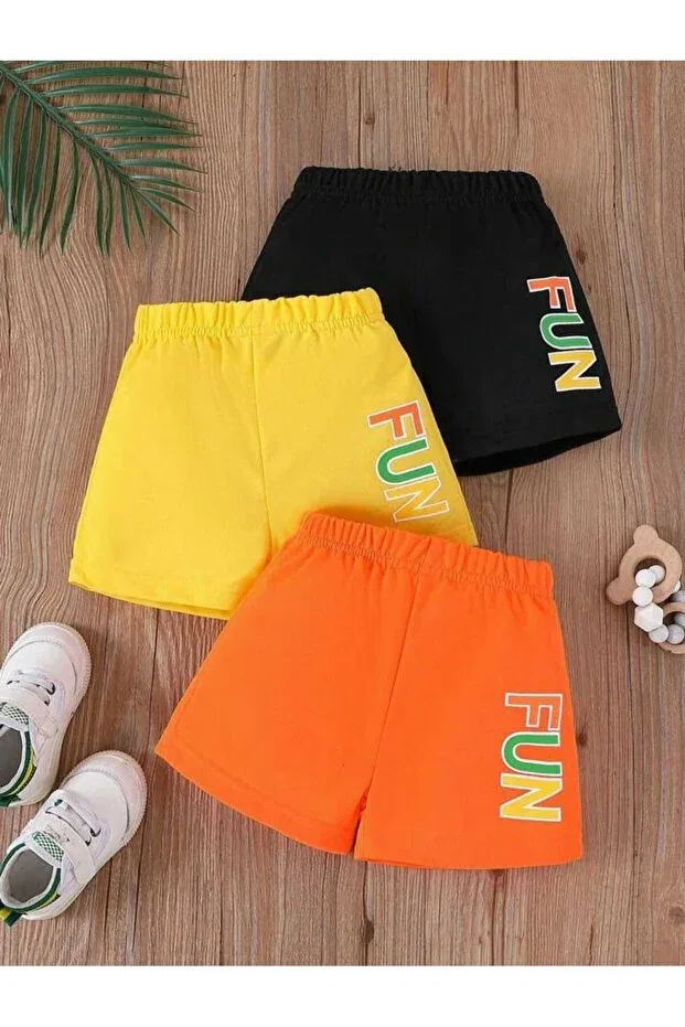 Детские шорты для мальчиков с принтом 3-пак Vestir Bien, Black Orange Yellow