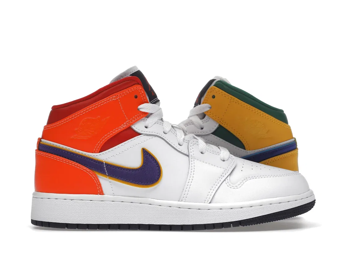 Детские кроссовки с разноцветными акцентами Jordan 1 Mid Alternate Multi-Color Jordan, White/Court Purple-Spirit Teal