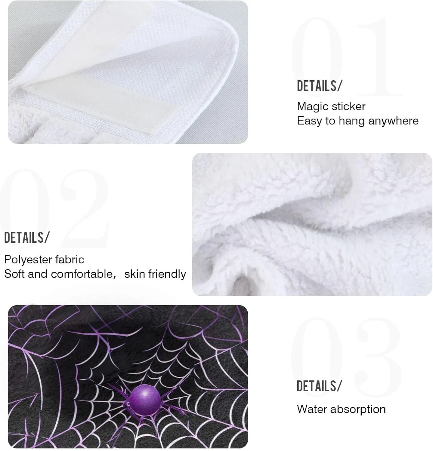 Полотенца кухонные 2 шт, CHIFIGNO, полиэстер, 35.6x46.4 см, Halloween Purple Black Spider Webs — фото 4