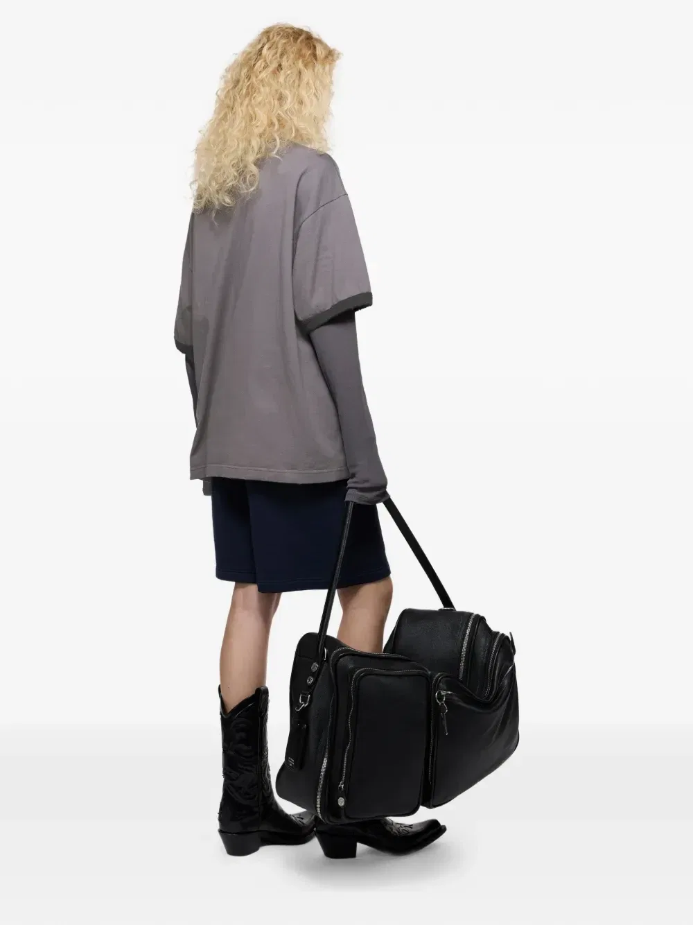 Футболка с логотипом и многослойными рукавами Acne Studios, серый — фото 3