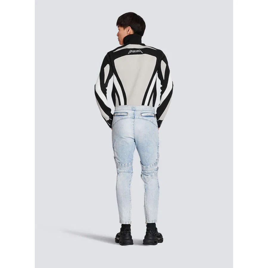 Джинсовые брюки с мульти-ременной деталью Balmain, Blue — фото 4