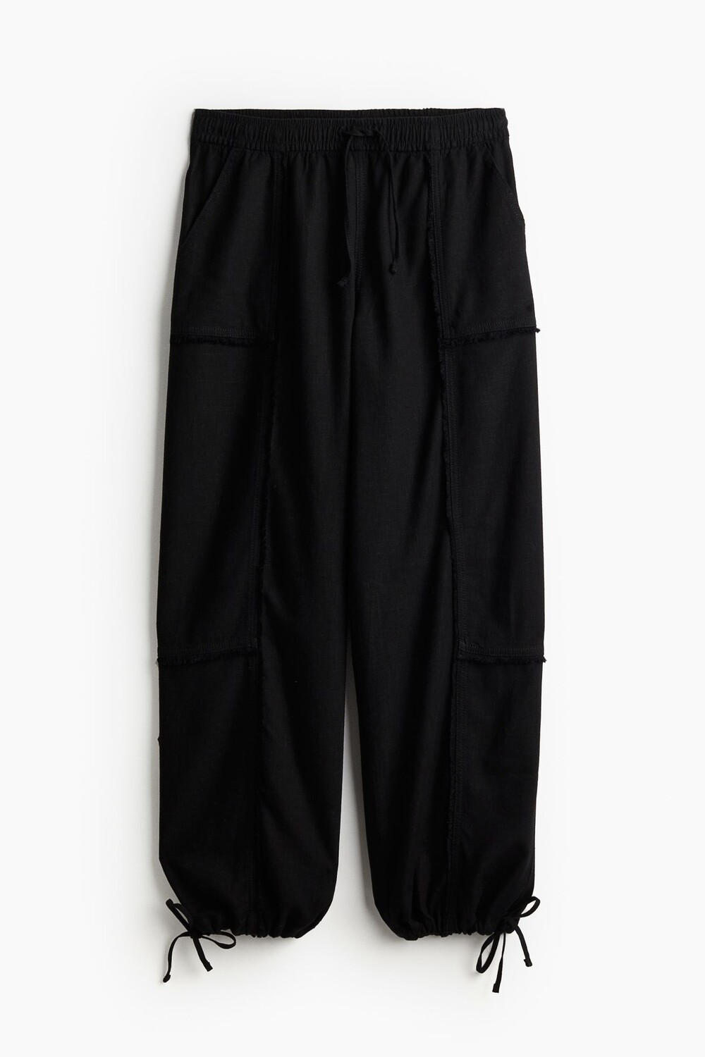 

H&M Linen-blend Parachute Pants, Black