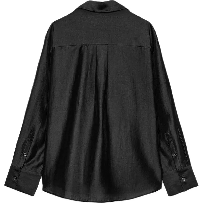 Женская рубашка с лацканами ZW Shirts Women's Black Lapel ZARA, Черный — фото 3