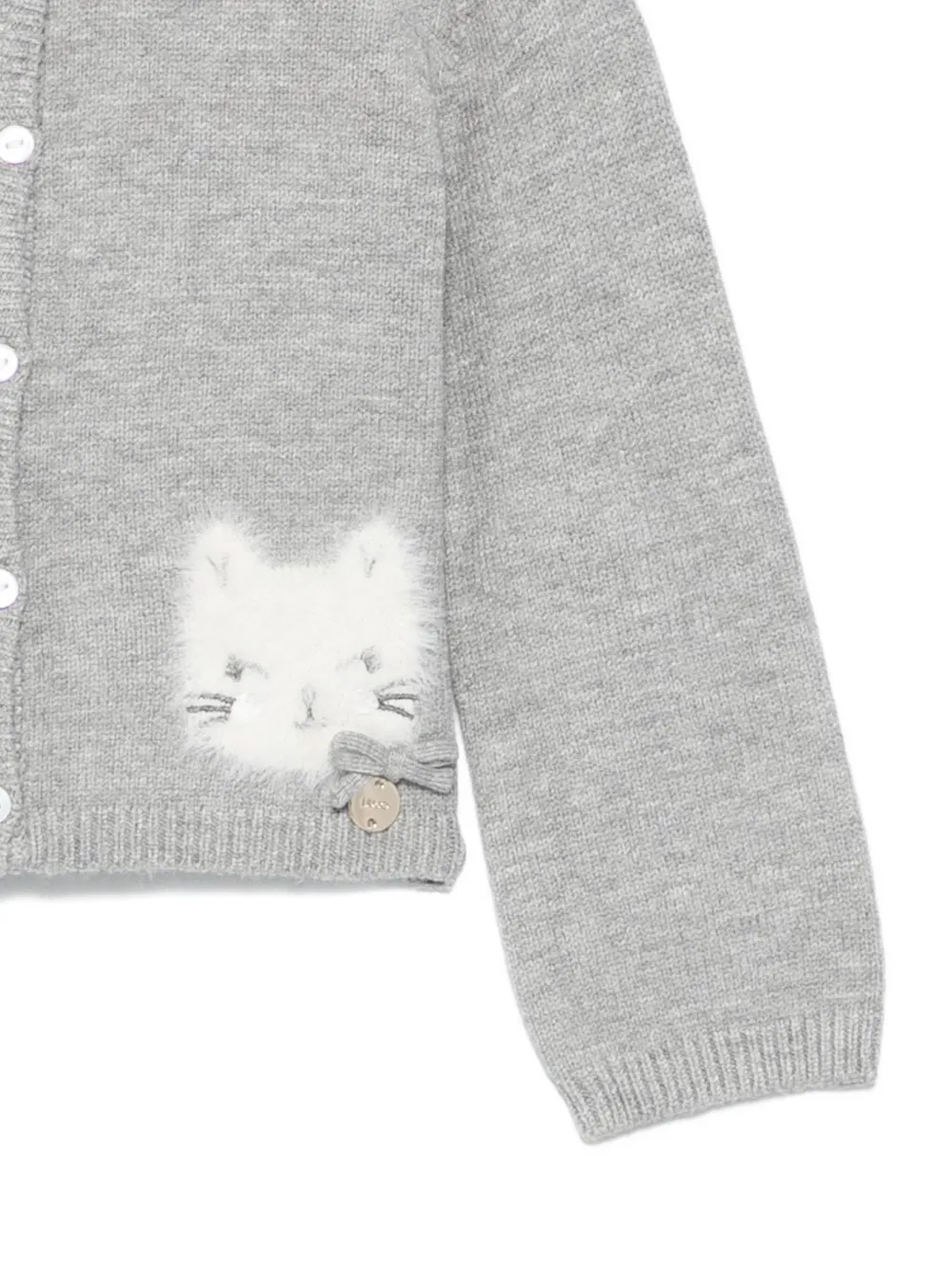 Вязаный кардиган с кошачьей мордочкой Liu Jo Kids, серый — фото 3