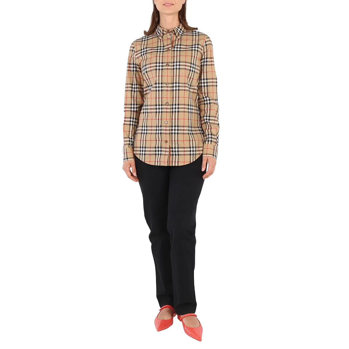 Женская рубашка с принтом Vintage Check, модель Ladies Vintage Check Stretch Cotton Button-down Collar Shirt Burberry, Archive Beige — фото 4