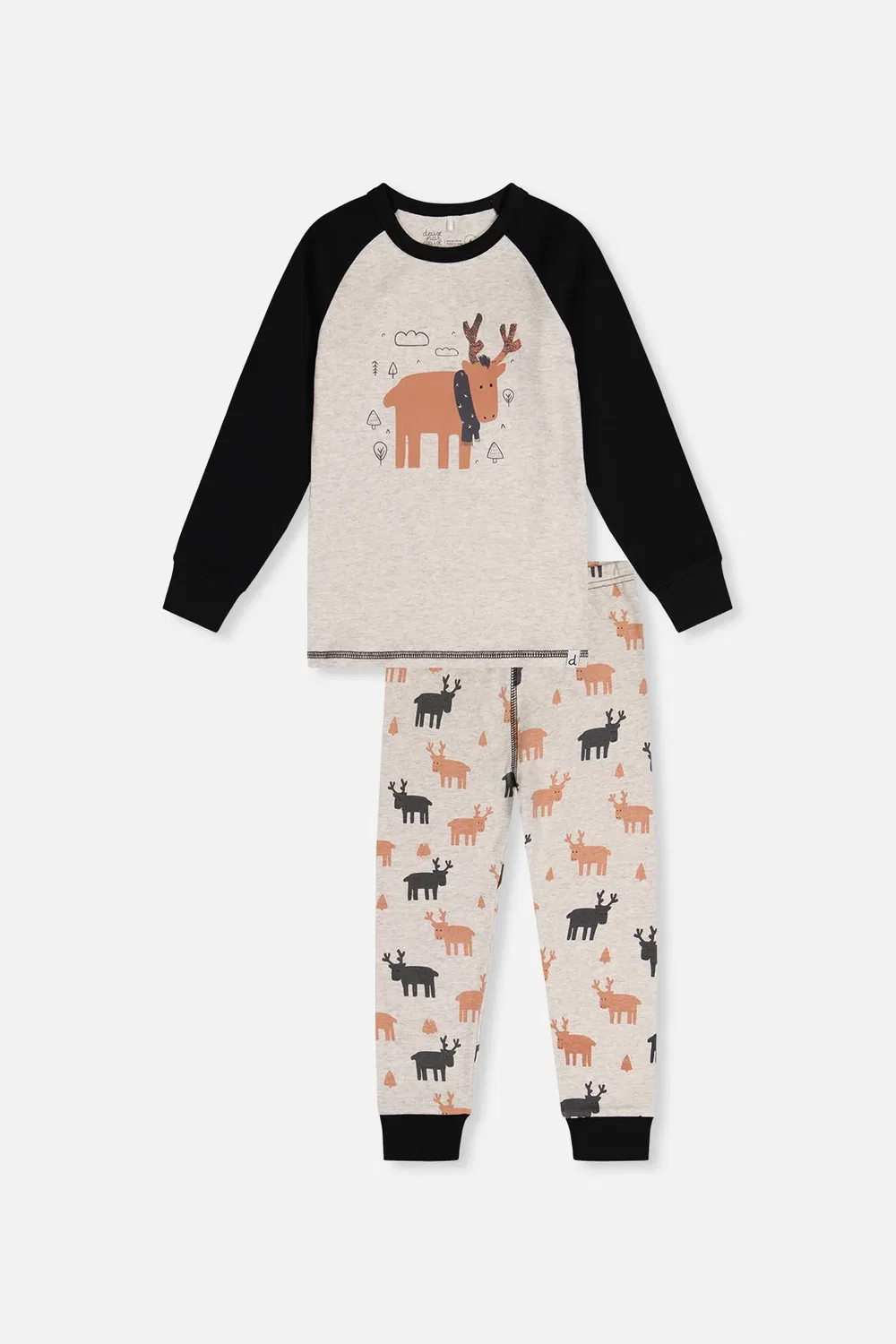 Детский комплект пижамы из органического хлопка с принтом Beige Print Elk Deux par Deux, Beige Print Elk