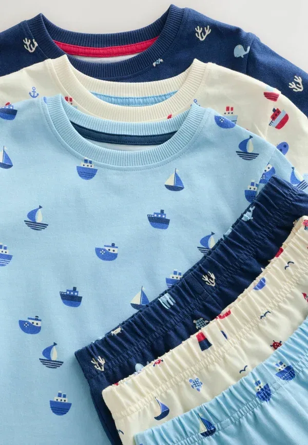 Пижамный комплект из хлопка, Regular fit - short pyjamas 3 pack set, Next ecru mini sailor print, экрю — фото 2