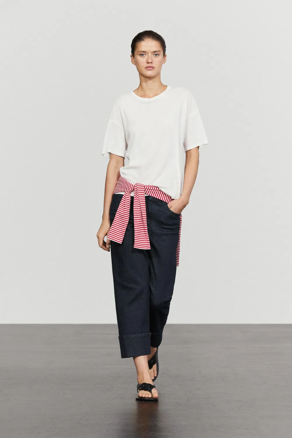 Футболка с коротким рукавом Massimo Dutti Button-Detail, кремовый — фото 3