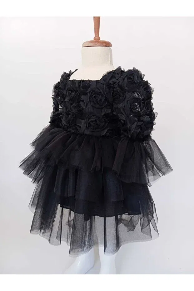 Детское платье для девочек с рюшами Rose Bow Detailed Tulle Tutu Evening Dress Baby, Black