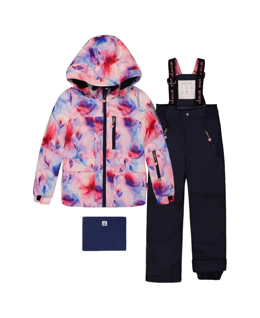Детский зимний комплект из куртки и полукомбинезона с принтом, модель Play Snowsuit Deux par Deux, Mauve Watercolor Floral Print
