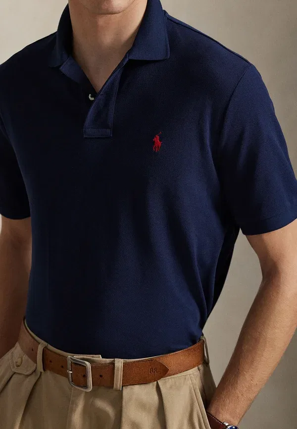 Футболка поло хлопковая The iconic mesh polo shirt Polo Ralph Lauren, Marine, морской — фото 4