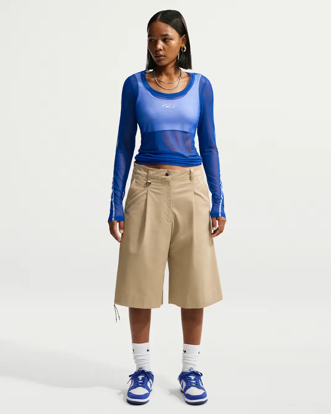 Женская облегающая прозрачная блузка с длинными рукавами Nike Sportswear, Old Royal/White — фото 4