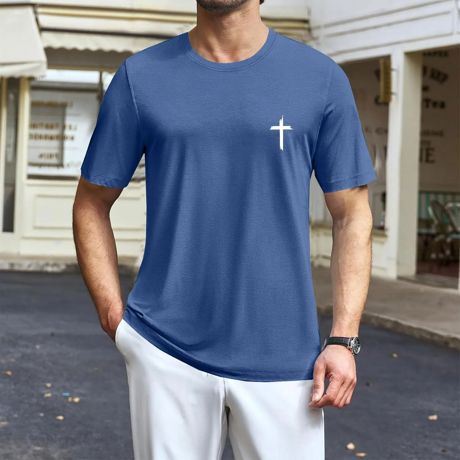 Мужская футболка с крестом Christian, Light Blue — фото 3