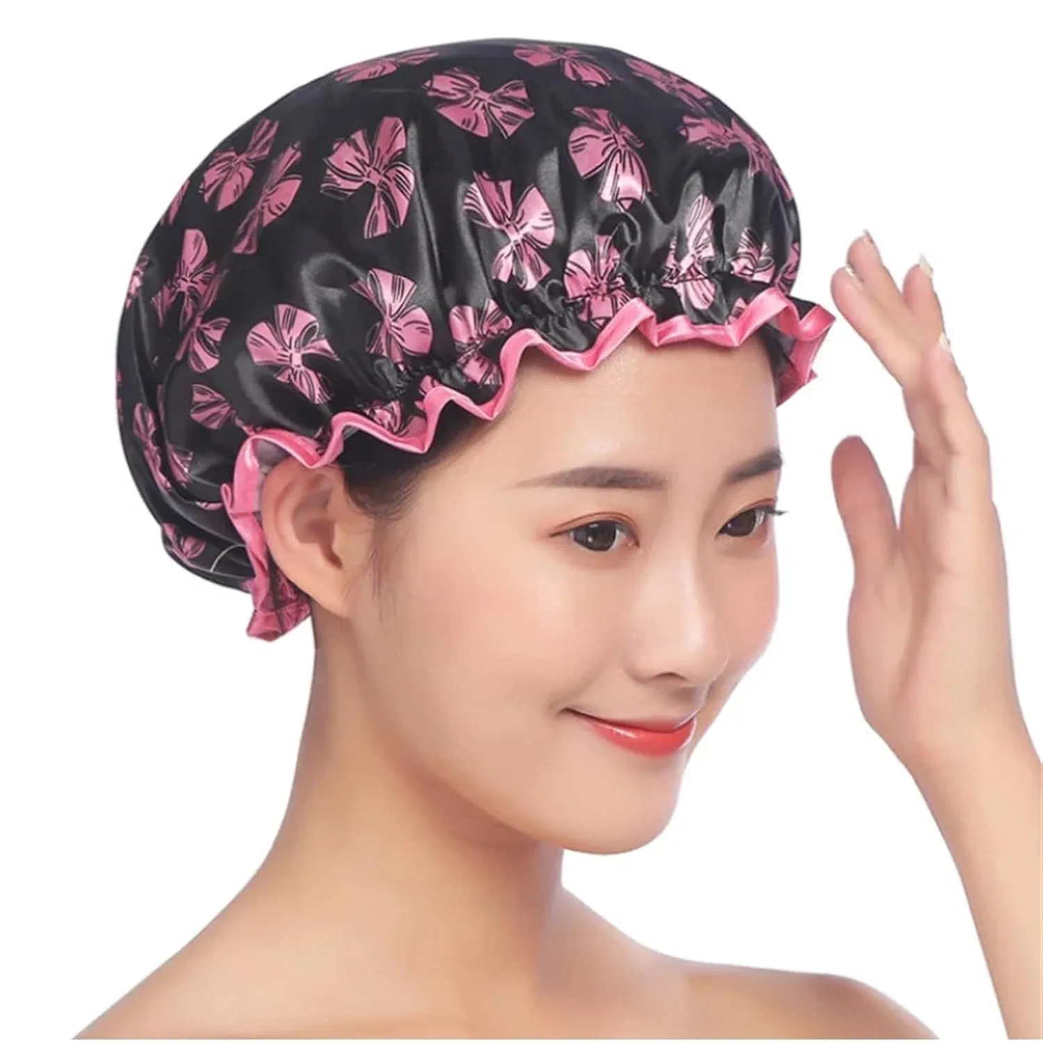 Двухслойная шапочка для душа с сатином, Generic, One Size, 01 — фото 4