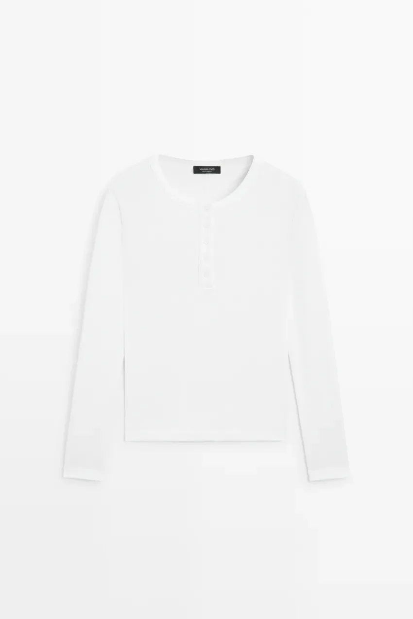 Лонгслив Massimo Dutti Baker 100% Cotton, белый — фото 2