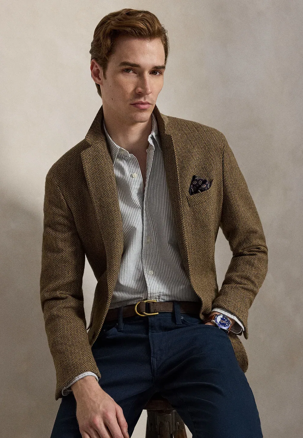 Приталенная полосатая рубашка-оксфорд - рубашка Polo Ralph Lauren, Navy/White — фото 4