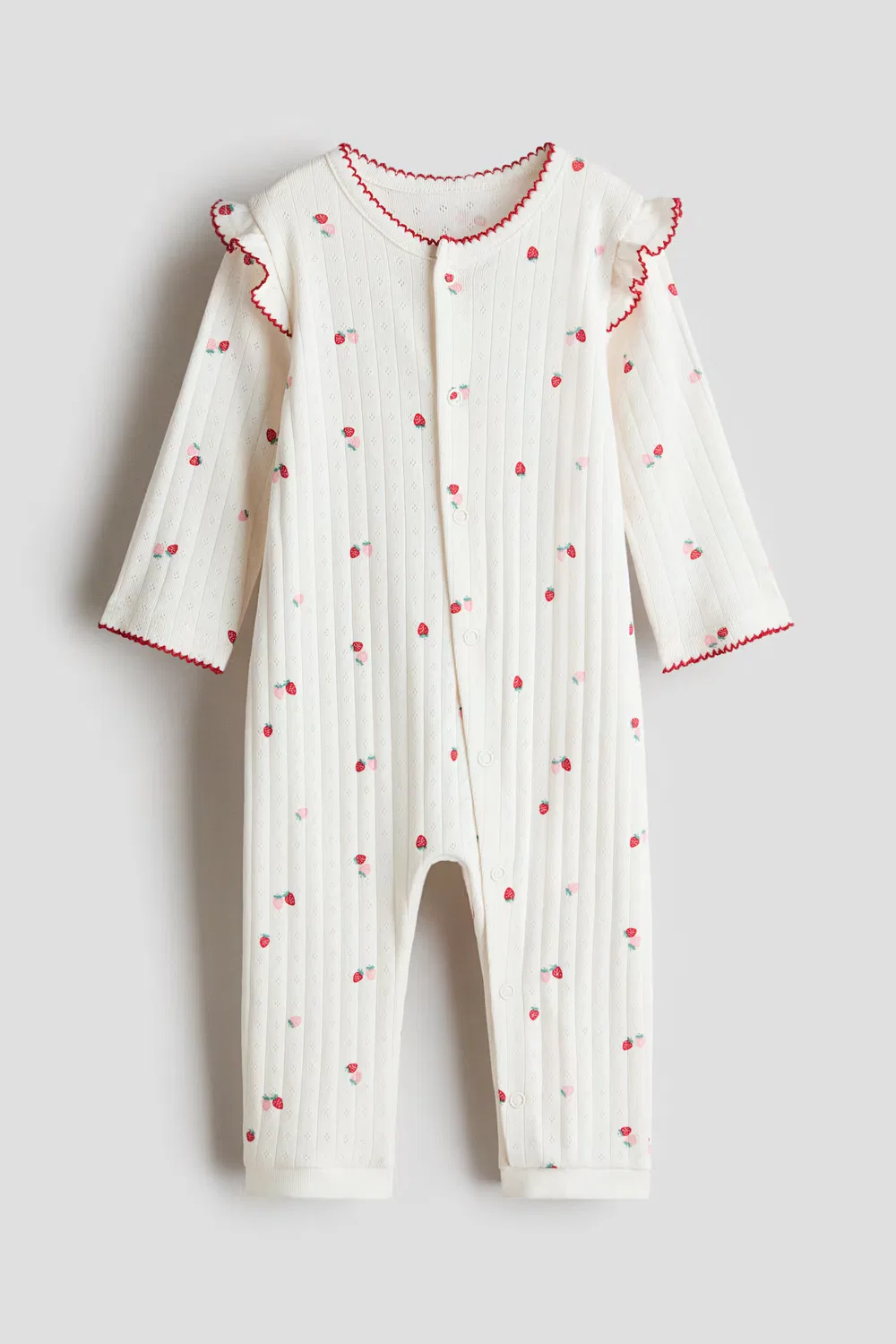 Хлопковая пижама с ажурной отделкой H&M, Cremefarben/Erdbeeren