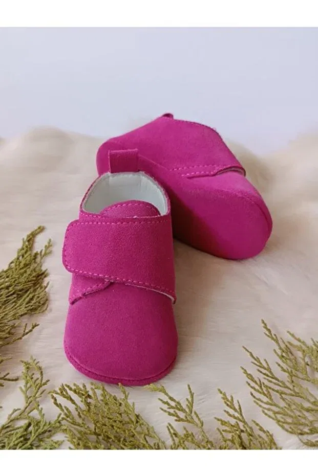 Детские ботиночки кожаные Fuchsia genuine leather velcro baby shoes Hodore, Fuchsia — фото 2