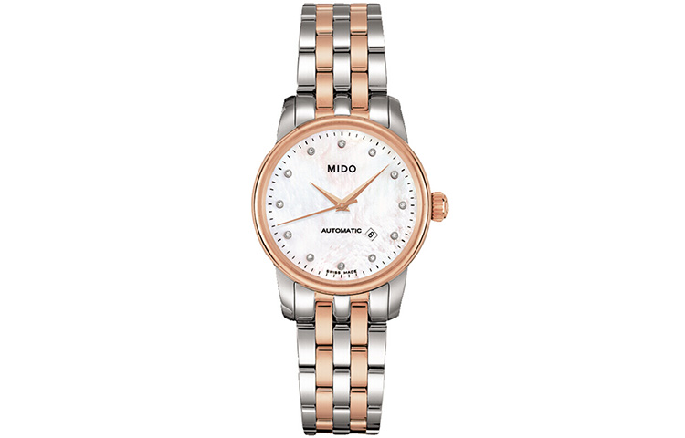 

MIDO Часы Women's Baroncelli Watch, White Dial Two-Tone Gold Band