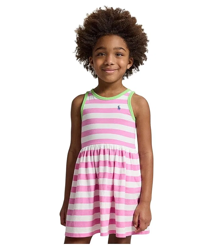 Платье хлопковое джерси полосатое Polo Ralph Lauren Kids, Laguna Pink/White — фото 4