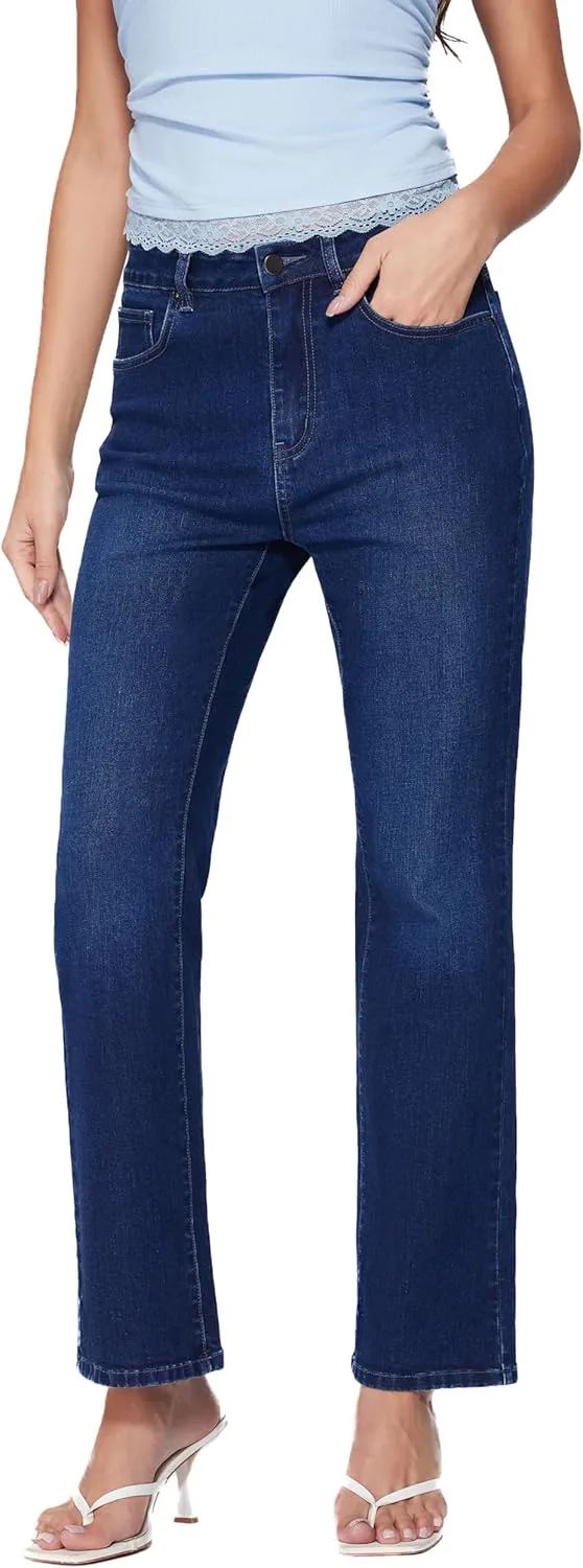 

Vinova женские джинсы прямого кроя Stretchy Mid Waisted с карманами