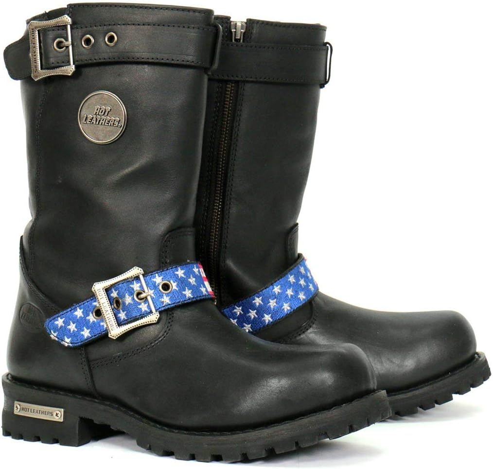 

Мужские высокие черные ботинки Hot Leathers BTM1019 с круглым носком и ремешком с флагом - размер 9 ‎Hot Leathers