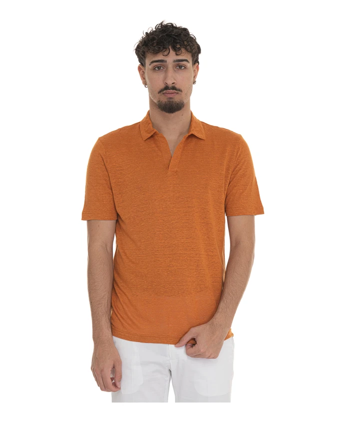 

Легкая льняная рубашка-поло с неоднородной текстурой. Gran Sasso, оранжевый