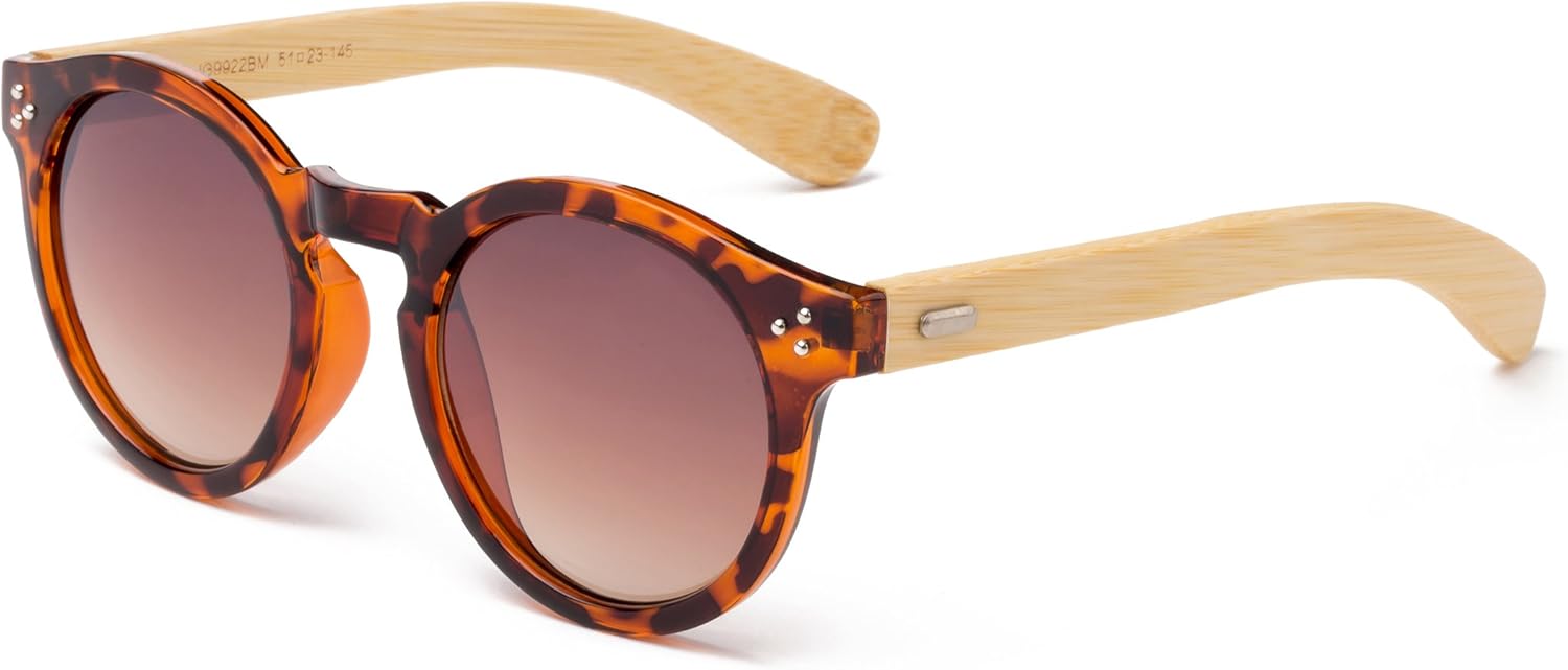 

Newbee Fashion - Солнцезащитные очки "Groovy Tom" с круглым вырезом и дизайном "Keyhole", изготовленные из натурального бамбука Newbee Fashion Sunglasses, Tortoise/Light Bamboo