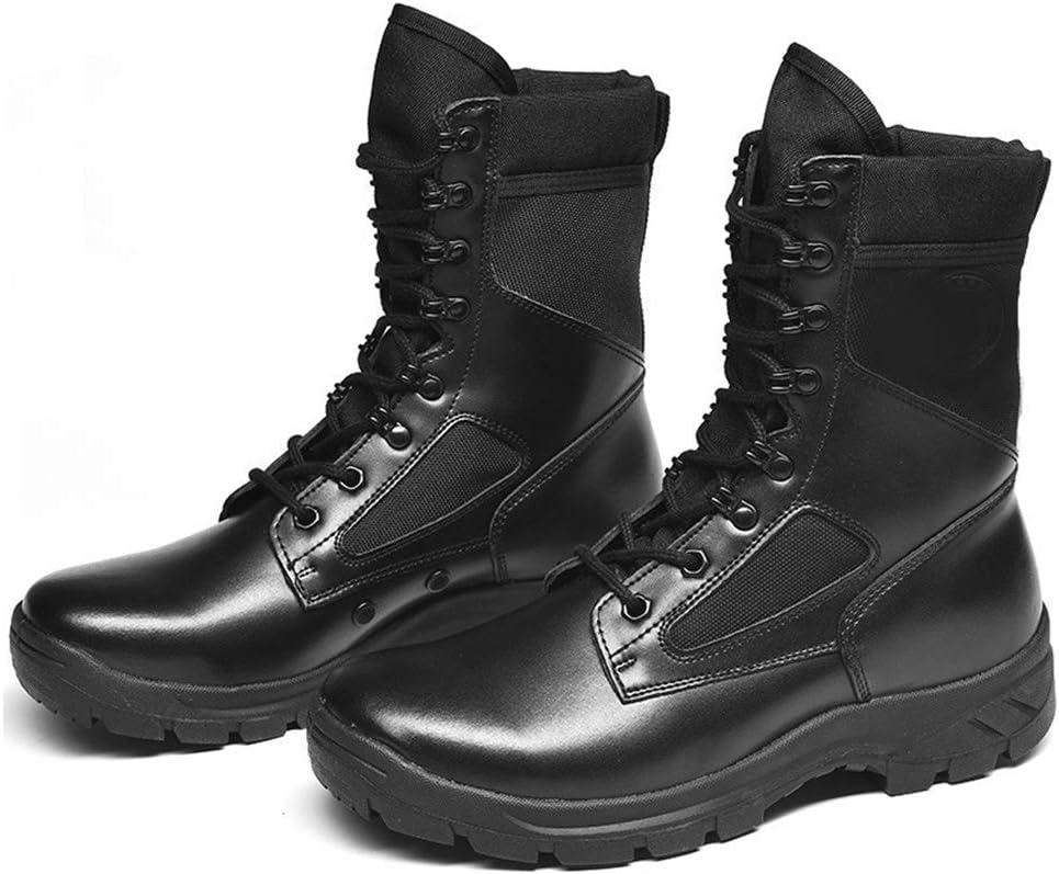 

Мужские тактические ботинки, дышащие походные боевые ботинки с нескользящей подошвой, коммандос из коровьей кожи, военные ботинки, черные-43/UK 8.5/US 9 JLFZC