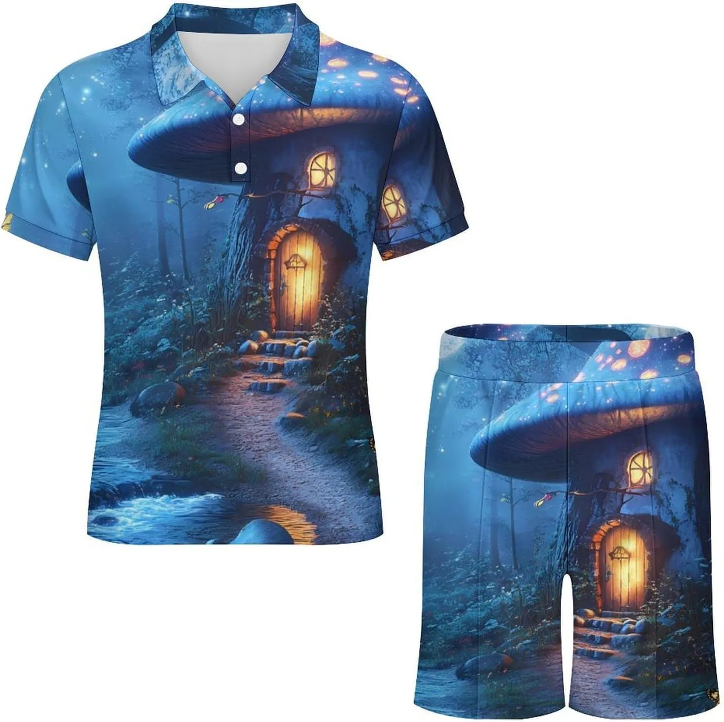 Мужской спортивный костюм с поло и шортами, Mushroom House, 2 предмета, Style — фото 3