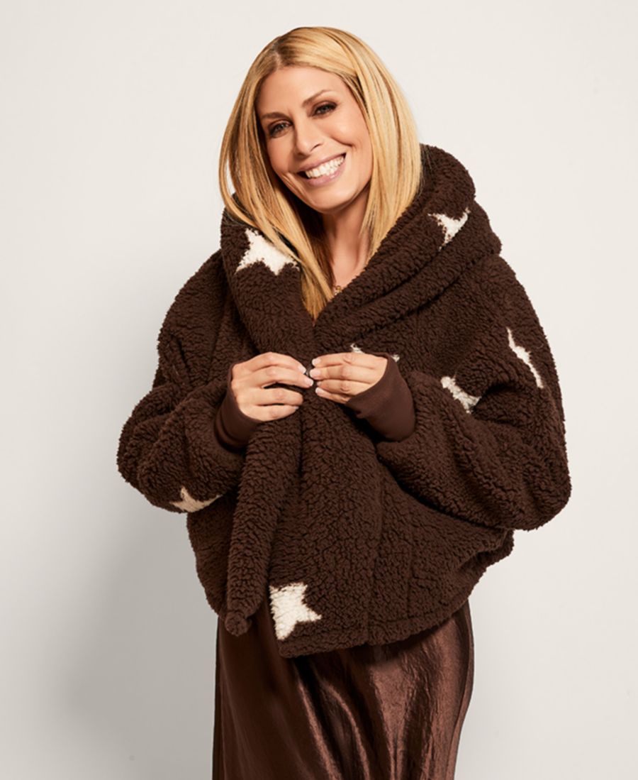 

Укороченная куртка-бомбер с капюшоном и узором, застежка на пуговицы спереди By JILL MARTIN, Brown Star